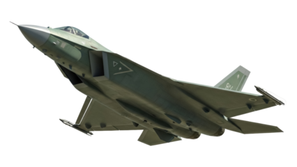 Camouflaged stealth fighter jet PNG isolated on transparent background, military aircraft for defense and aerospace concepts