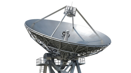 Large radio telescope isolated PNG on transparent background, satellite dish for space exploration and communication, scientific instrument