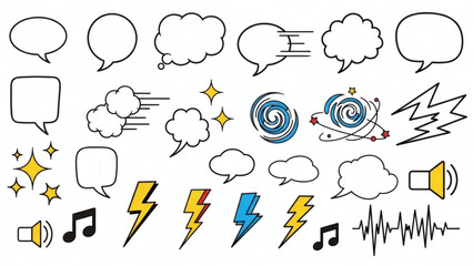 Vibrant comic speech bubbles and dynamic icons for creative projects