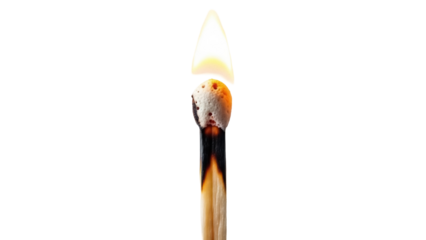 Burning matchstick PNG isolated on transparent background, flammable object for fire safety and camping concepts