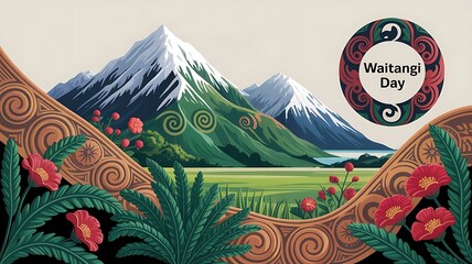 Waitangi day celebration with majestic mountains and native flora