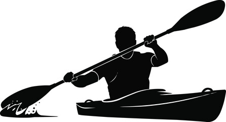 Vector illustration of Training kayak visual, Kayak Paddler Silhouette | Canoe Water Sports Vector