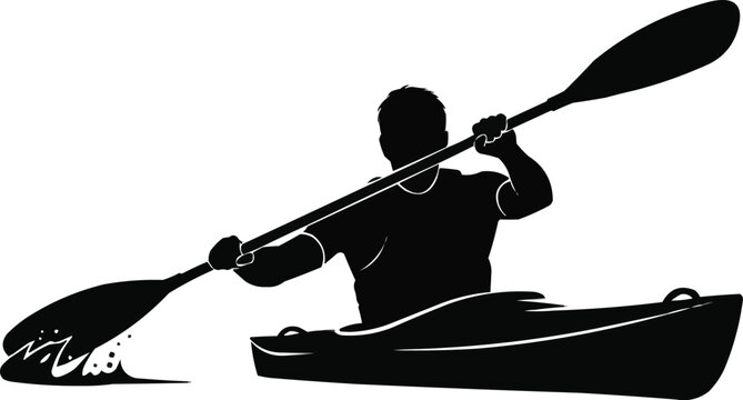 Vector illustration of Training kayak visual, Kayak Paddler Silhouette | Canoe Water Sports Vector