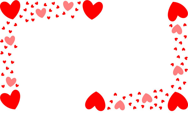 PNG image of&nbsp;Beautiful decorative frame composed of various sizes of bright red and light pink hearts on transparent background