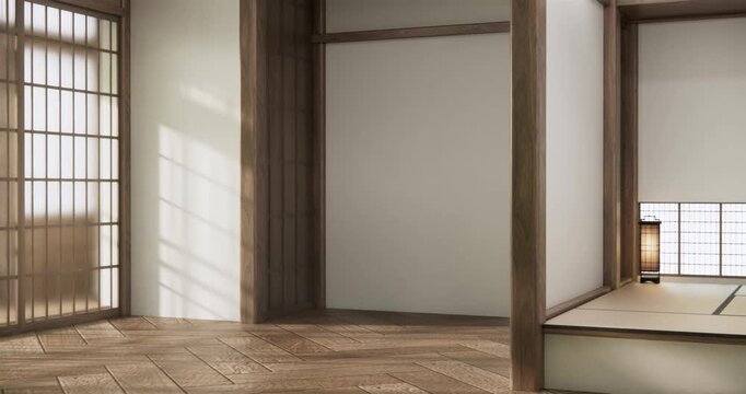 Empty Mock up living room, minimal style with wooden details background 3D illustration rendering
