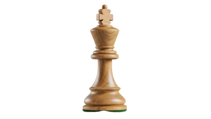Wooden chess king piece isolated PNG, traditional game strategy element for board games and intellectual pursuits on transparent background