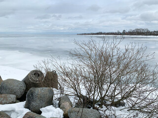 The shore of the White (Beloe) Lake near the city of Belozersk in the Vologda region in winter