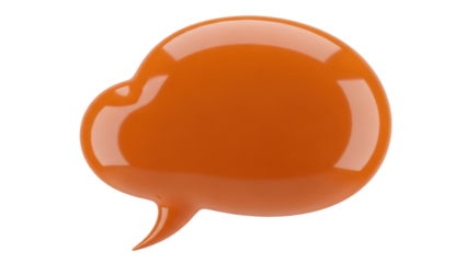 Orange speech bubble PNG isolated on transparent background, glossy 3D render for communication and social media design