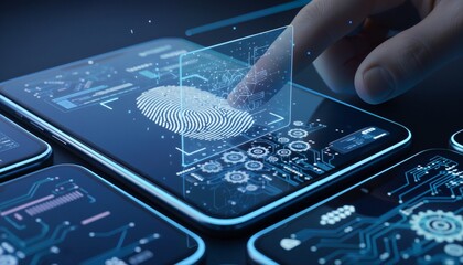 Advanced Biometric Smartphone Security with Blue Neon Illumination and Microscopic Detail