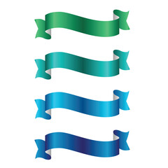 Obraz premium Set of Four Blank Wavy Ribbon Banners in Gradient Green and Blue Shades
