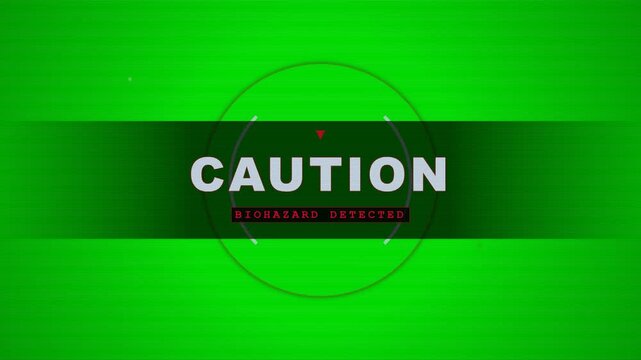 Futuristic Caution Biohazard Detected Warning HUD Animation on Green Background