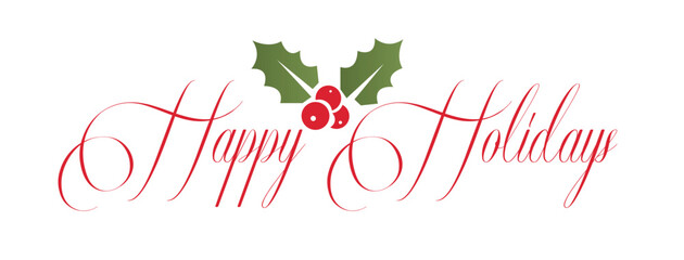 appy Holidays hand drawn calligraphy lettering vector with mistletoe and holly berry elements for social media, email banners, gift tags and Christmas card printables © WASIF-MEHMOOD