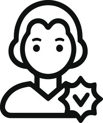 Certified Authority: A simple line illustration of a woman with verified authority. The image portrays a sense of trust and reliability.