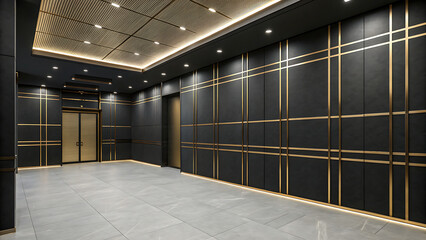 Luxury office lobby with modern design and gold accents