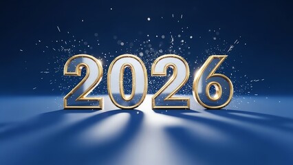 Year 2026 metallic numbers on blue background