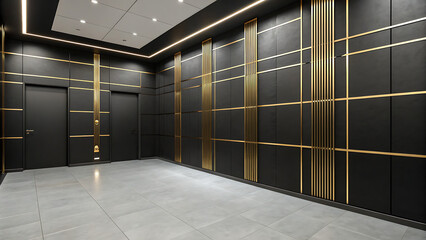 Luxurious elevator lobby with modern design and gold accents