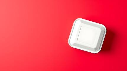 Empty white food container mockup on red background with copy space
