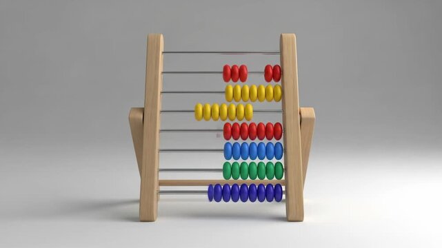 A colorful abacus with wooden frame and multiple rows of beads, used for basic math.