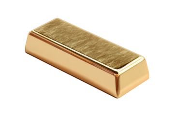 Shiny gold bar isolated on transparent background. Polished gold bar symbolizing wealth prosperity and financial investment isolated on white background.