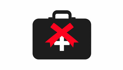 Fototapeta premium Black first aid kit with a red cross and a red X on a white background.