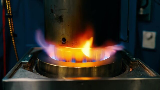 Medium shot of opentop crucible under evaluation capturing heat distribution patterns and flame interaction during hightemperature trials