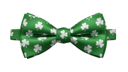 Green bow tie with white shamrocks isolated on transparent background for st patricks day or irish themed events and celebrations