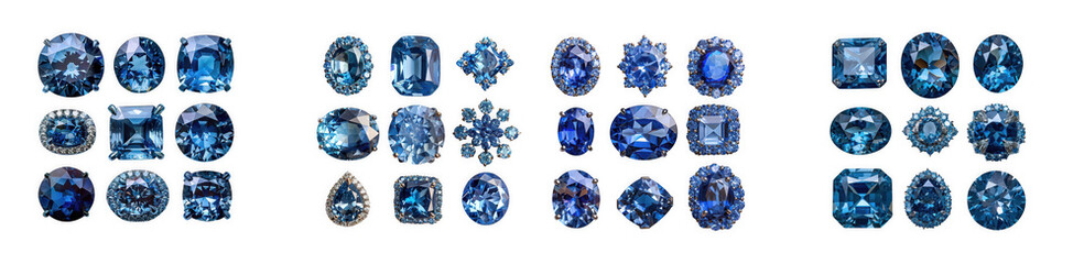 Fototapeta premium Collection of various blue crystals and gemstones isolated on transparent background