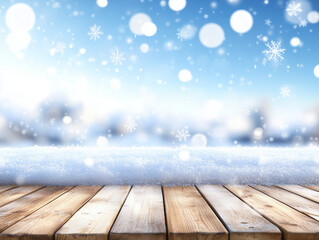 Snow-covered ground with soft bokeh lights and winter sky, conveying peace, magic, and clean seasonal elegance for festive designs.