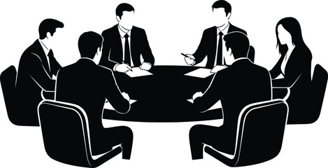 Business people meeting around conference table silhouette vector