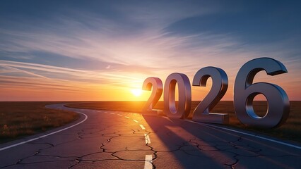 New Year 2026 Road to the Future Sunset Landscape
