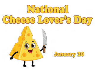 National cheese lovers day illustration with cartoon cheese character isolated on transparent background