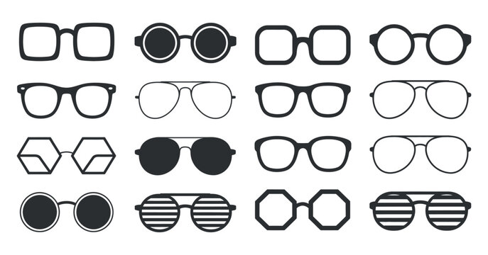 a collection of various stylish sunglasses in black and white showcasing diverse frame shapes and lens designs for fashion and protection