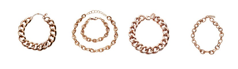 Obraz premium Four gold chain links isolated on transparent background