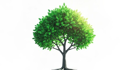 Obraz premium Lush Green Tree with Vibrant Leaves Against a Bright White Background in Radiant Natural Light