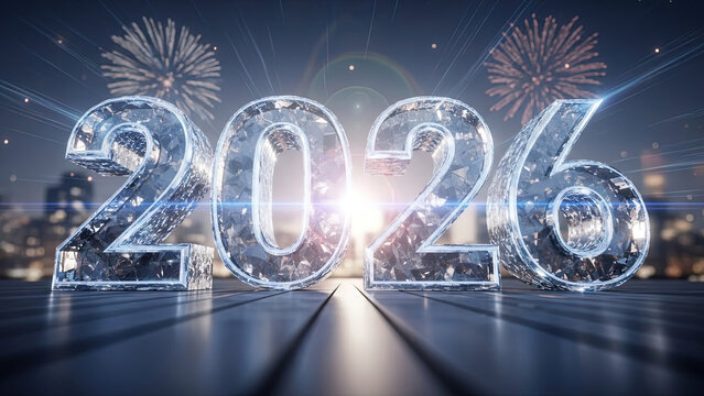 	"2026 New Year Celebration with Sparkling Diamond Numbers - Powered by Adobe