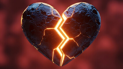 Cracked heart with glowing fracture lines