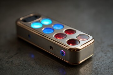 advanced multi-sensor gadget with glowing buttons and smooth metallic finish