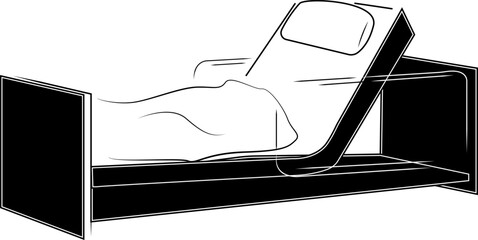 Hospital bed. Bed with adjustable headboards. Inpatient space for hospitalization and 24-hour patient stays.