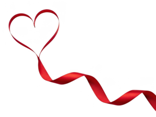 Red heart shaped ribbon on transparent background for valentines day or love