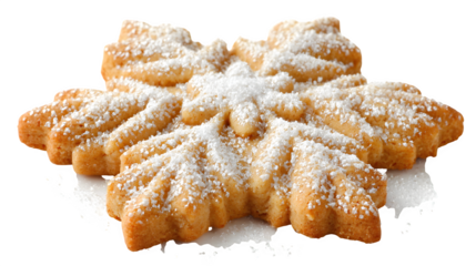 Delicious star shaped Christmas cookies and sweet baked biscuits isolated on a white background as a crispy snack pastry dessert