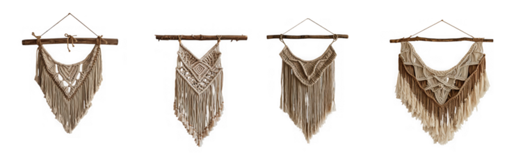 Four ancient arrowheads on a wooden rack isolated on transparent background
