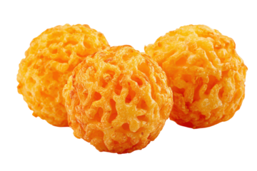 Crunchy cheese puffs isolated on transparent background. Golden brown cheese puffs delicious appetizer isolated on white background.