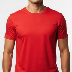 Athletic man wearing a vibrant red t-shirt, studio portrait with clean white background