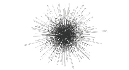 Fototapeta premium Abstract explosion of thin lines radiating outwards from a dark central point creating a dynamic burst effect on a white background.