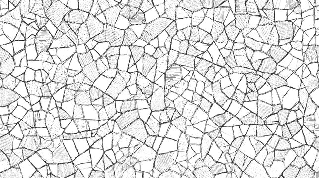 Black and white irregular geometric pattern with hatching and stippling textures abstract background