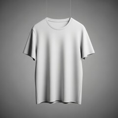 A clean white t-shirt suspended in the air, minimalist presentation for apparel mockups