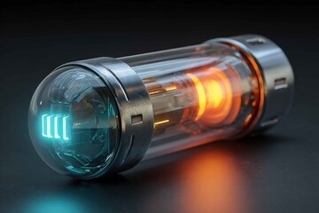 futuristic energy capsule device with glowing core and metallic shell