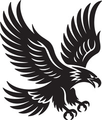 Fototapeta premium Aggressive black and white eagle in powerful flight with wings angled back and talons extended