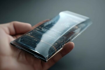 futuristic smartphone with flexible transparent display