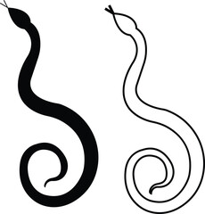 Fototapeta premium Black snake icon set in flat and line style, serpent silhouette and outline collection featuring coiled, crawling and abstract snake shapes, minimal monochrome vector graphic group